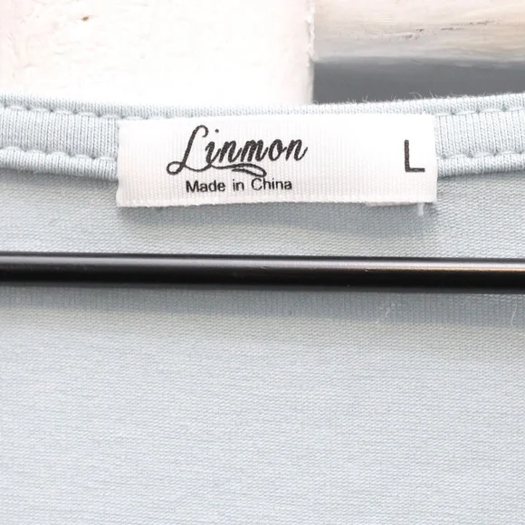 Linmon Light Blue Long Sleeve Plunging Deep V-Neckline Bodysuit Size Large - Picture 3 of 5